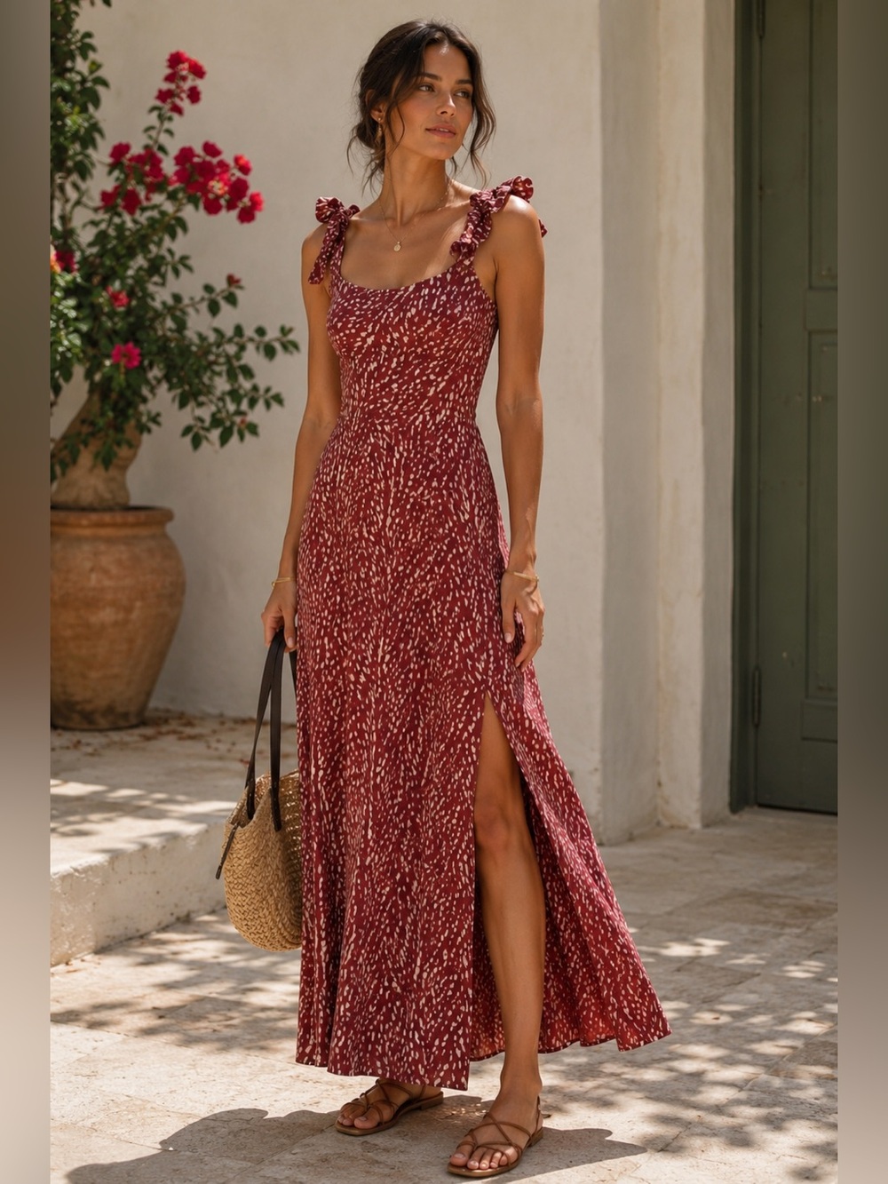 XIX Palms NEW Red and White Sleeveless Spaghetti Strap Maxi Sundress Women’s XS